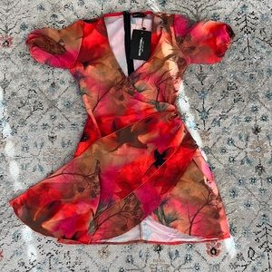 Brand New Red Floral wrap Drape Dress Size 2 US ALL SALES FINAL